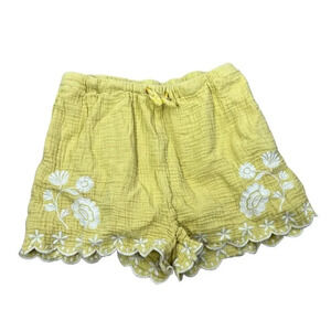 Boden Yellow Cotton Crinkle Gauze Embroidered Shorts Girls Kids 8Y